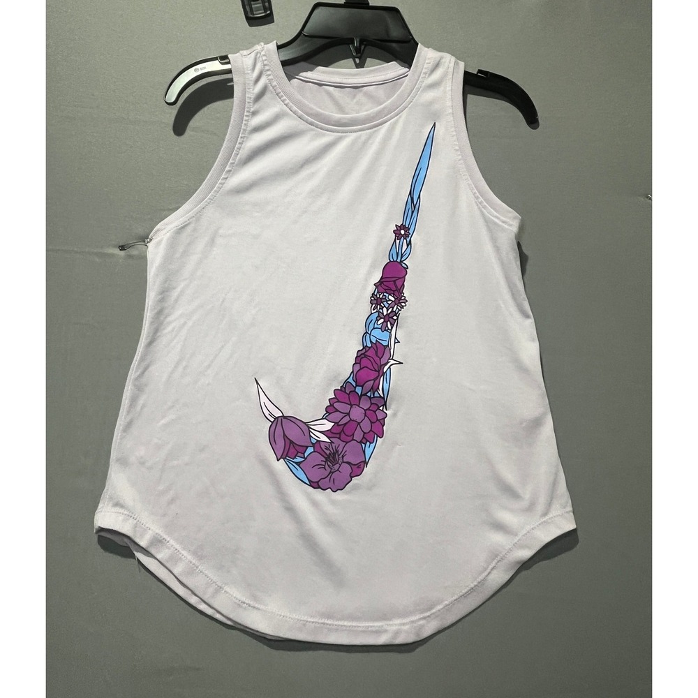 Nike Girls Floral Swoosh Tank Top Lavender Purple DQ4381-530 Size Medium M